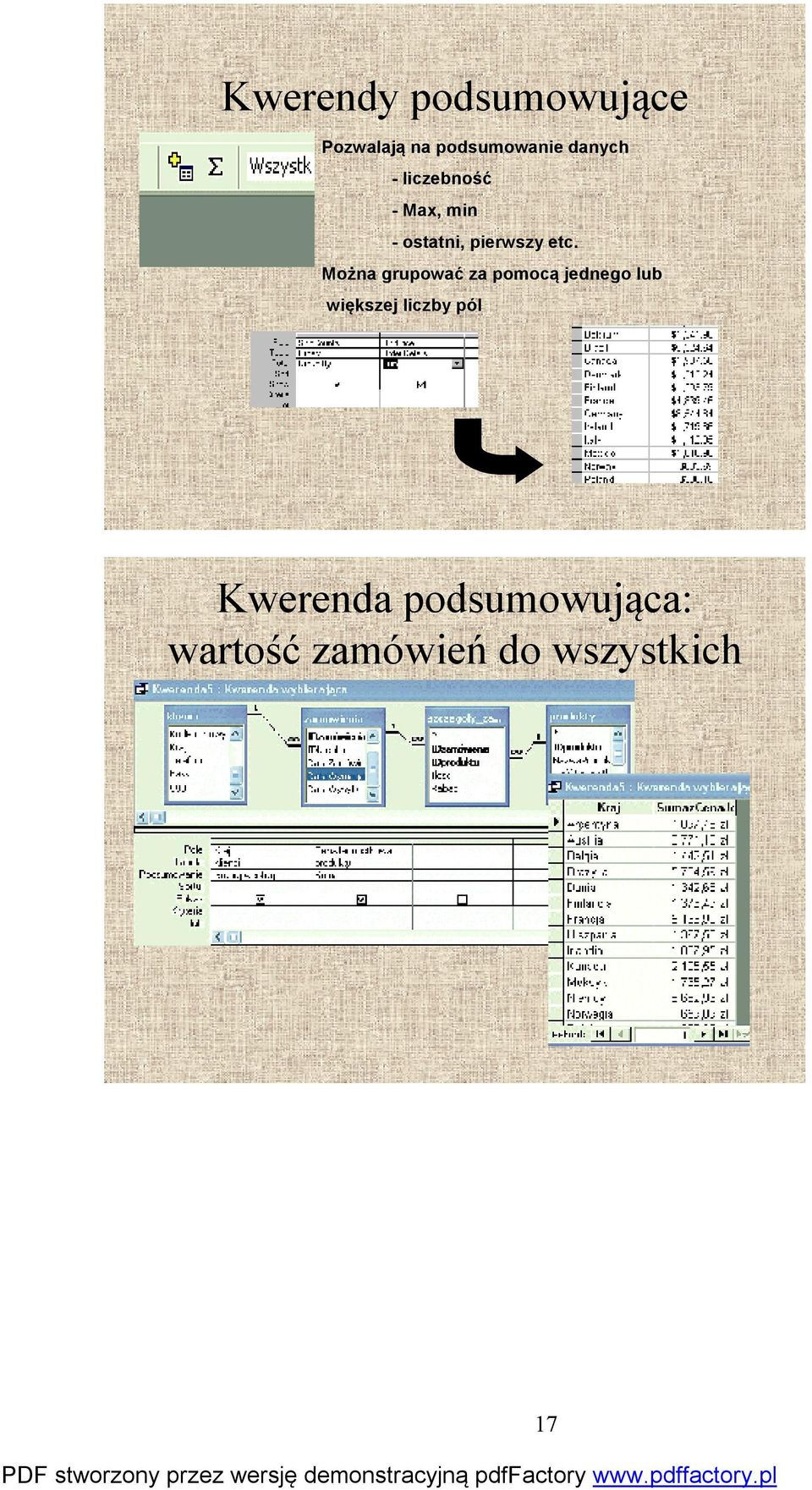 Można grupować za pomocą jednego lub większej liczby