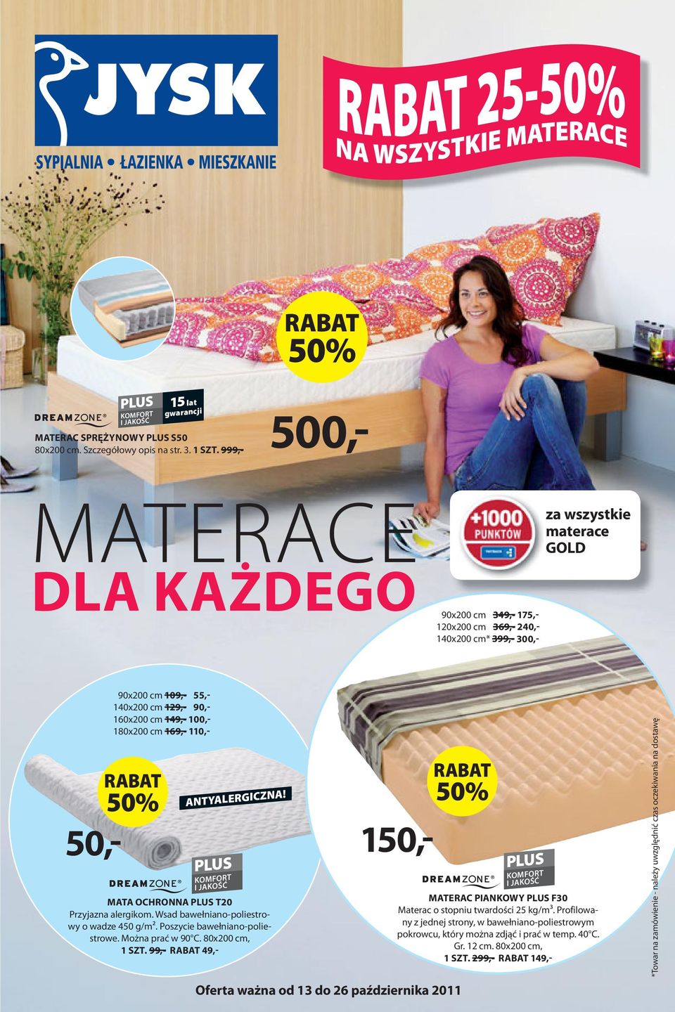 ANTYALERGICZNA! MATA OCHRONNA T0 Przyjazna alergikom. Wsad bawełniano-poliestrowy o wadze 0 g/m². Poszycie bawełniano-poliestrowe. Można prać w 90 C. 80x00 cm, SZT.