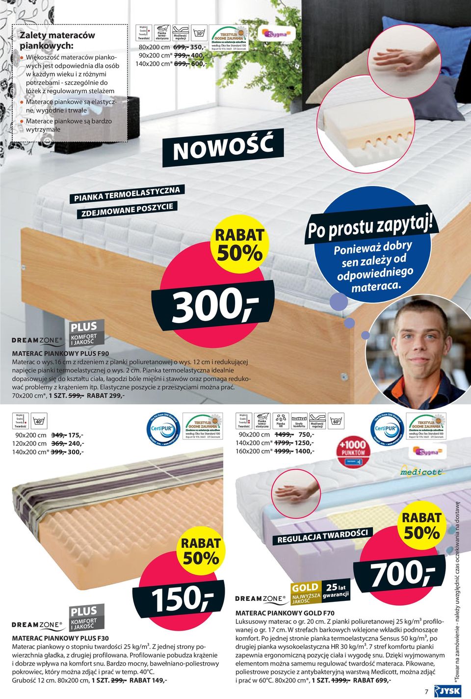 ZDEJMOWANE POSZYCIE 00,- 00,- MATERAC PIANKOWY F90 Materac o wys. cm 
