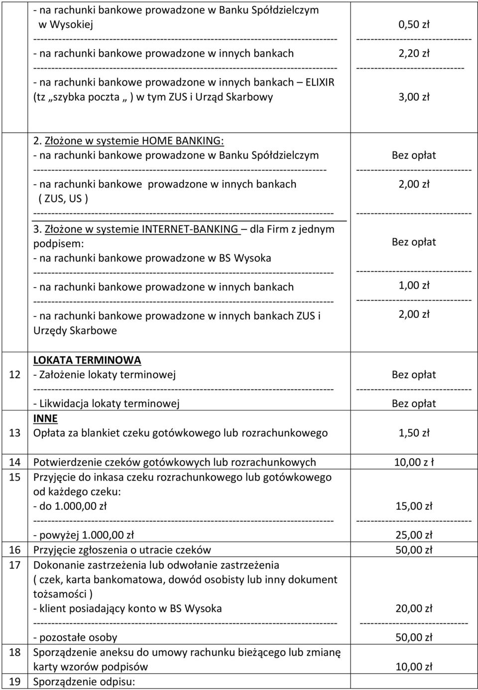 Złożone w systemie HOME BANKING: - na rachunki bankowe prowadzone w Banku Spółdzielczym ----------------- - na rachunki bankowe prowadzone w innych bankach ( ZUS, US ) ------------------- 3.