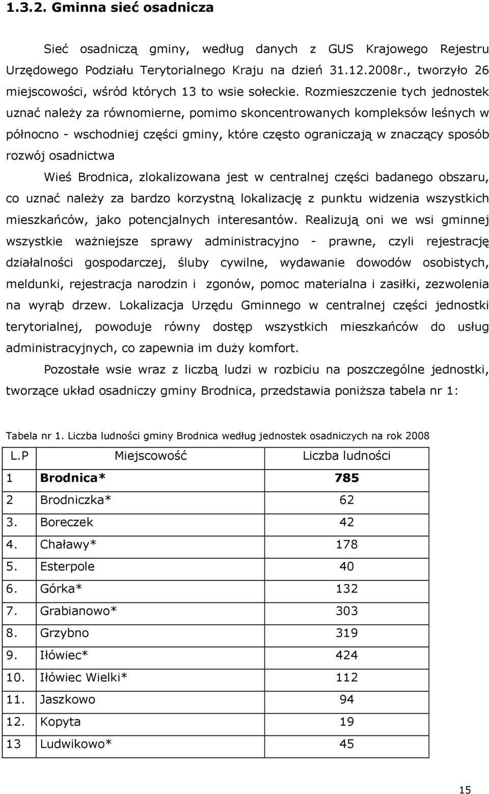 Rozmieszczenie tych jednostek uznać należy za równomierne, pomimo skoncentrowanych kompleksów leśnych w północno - wschodniej części gminy, które często ograniczają w znaczący sposób rozwój