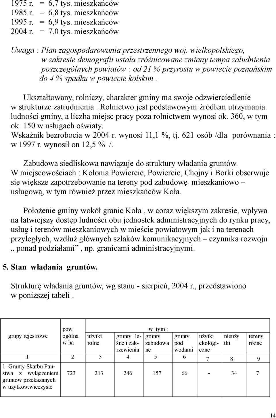 Ukształtowany, rolniczy, charakter gminy ma swoje odzwierciedlenie w strukturze zatrudnienia.