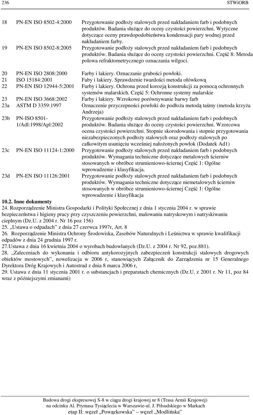 Badania służące do oceny czystości powierzchni. Część 8: Metoda polowa refraktometrycznego oznaczania wilgoci. 20 PN-EN ISO 2808:2000 Farby i lakiery. Oznaczanie grubości powłoki.