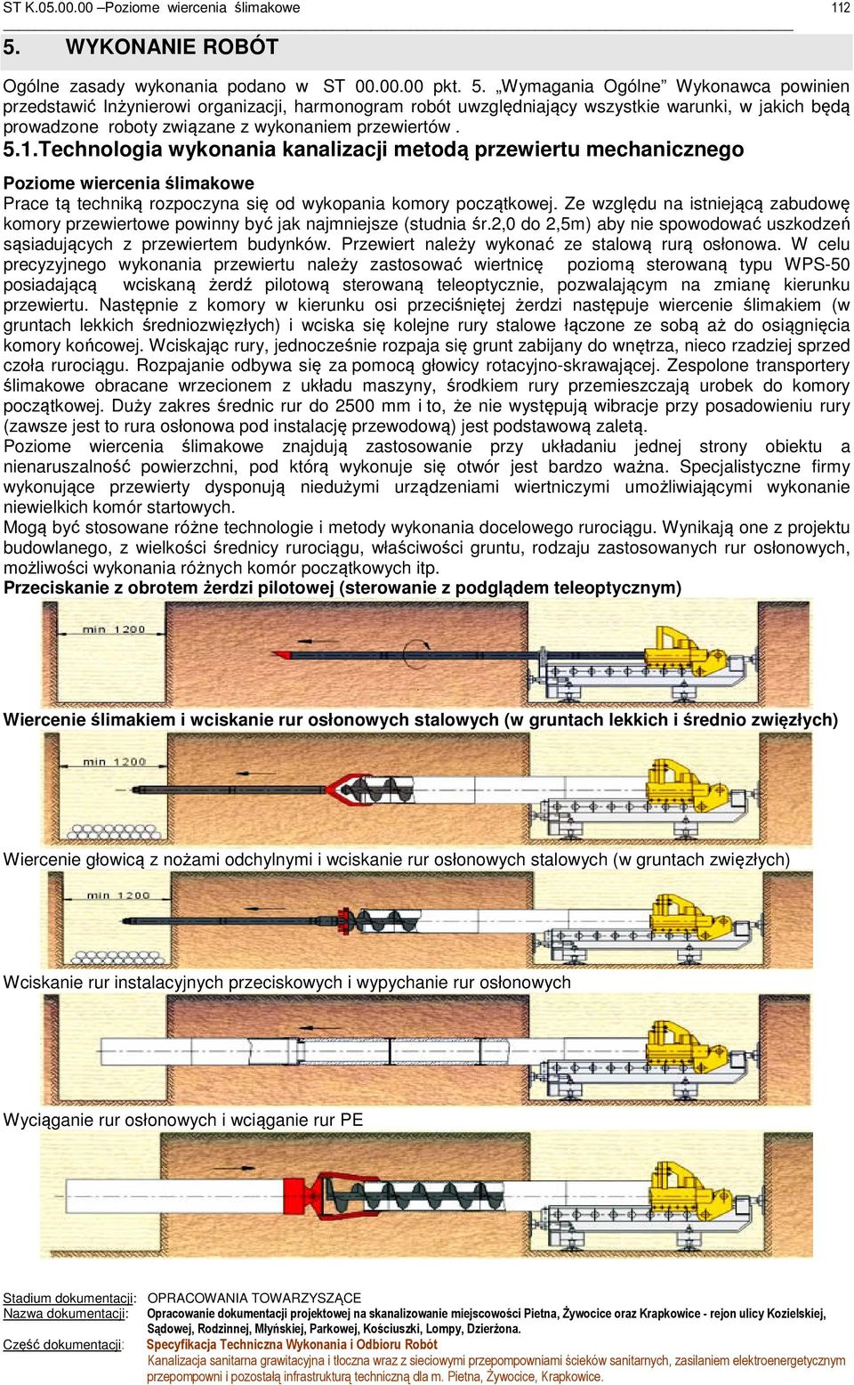 Technologia wykonania kanalizacji metodą przewiertu mechanicznego Poziome wiercenia ślimakowe Prace tą techniką rozpoczyna się od wykopania komory początkowej.