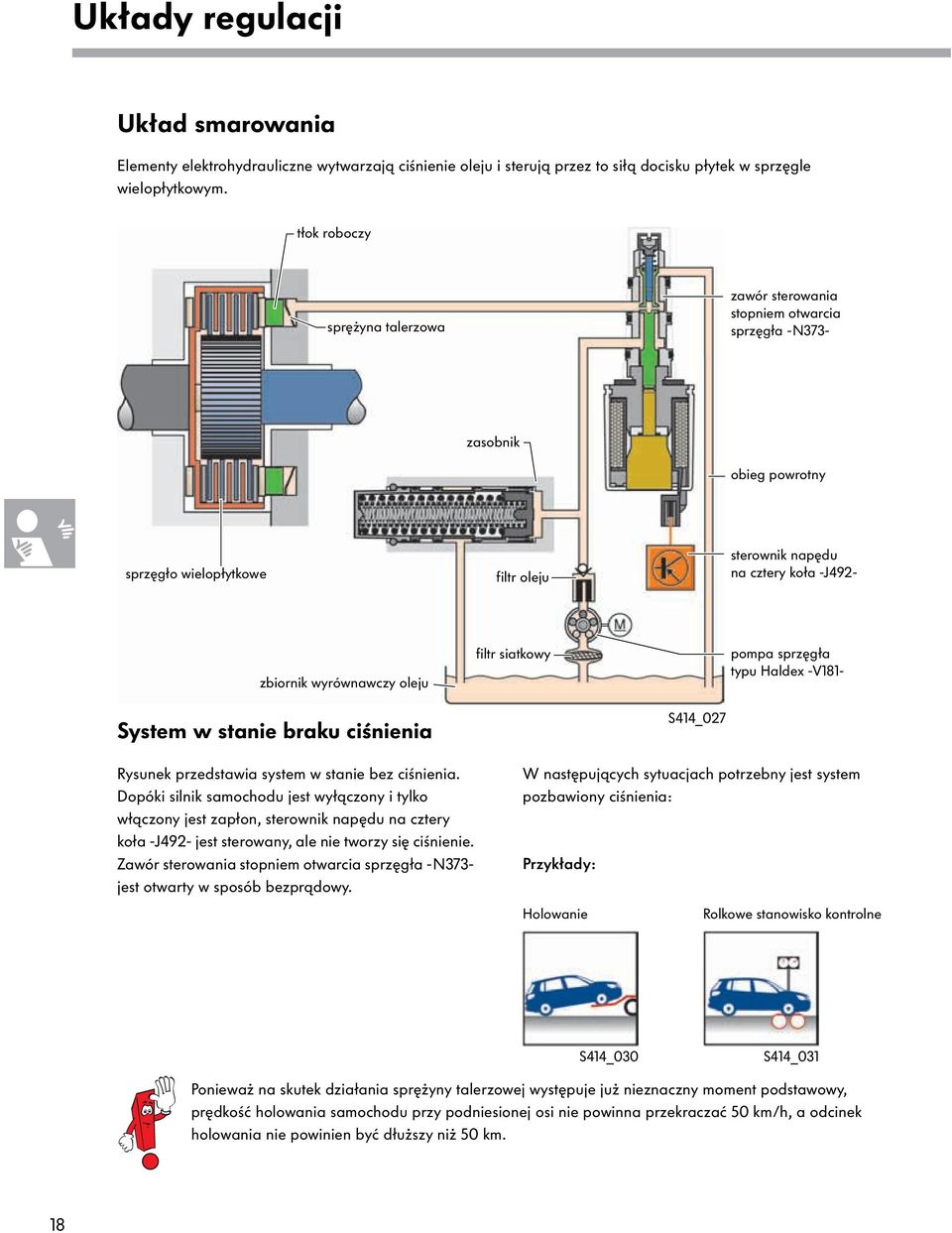 wyrównawczy oleju filtr siatkowy pompa sprzęgła typu Haldex -V181- System w stanie braku ciśnienia Rysunek przedstawia system w stanie bez ciśnienia.