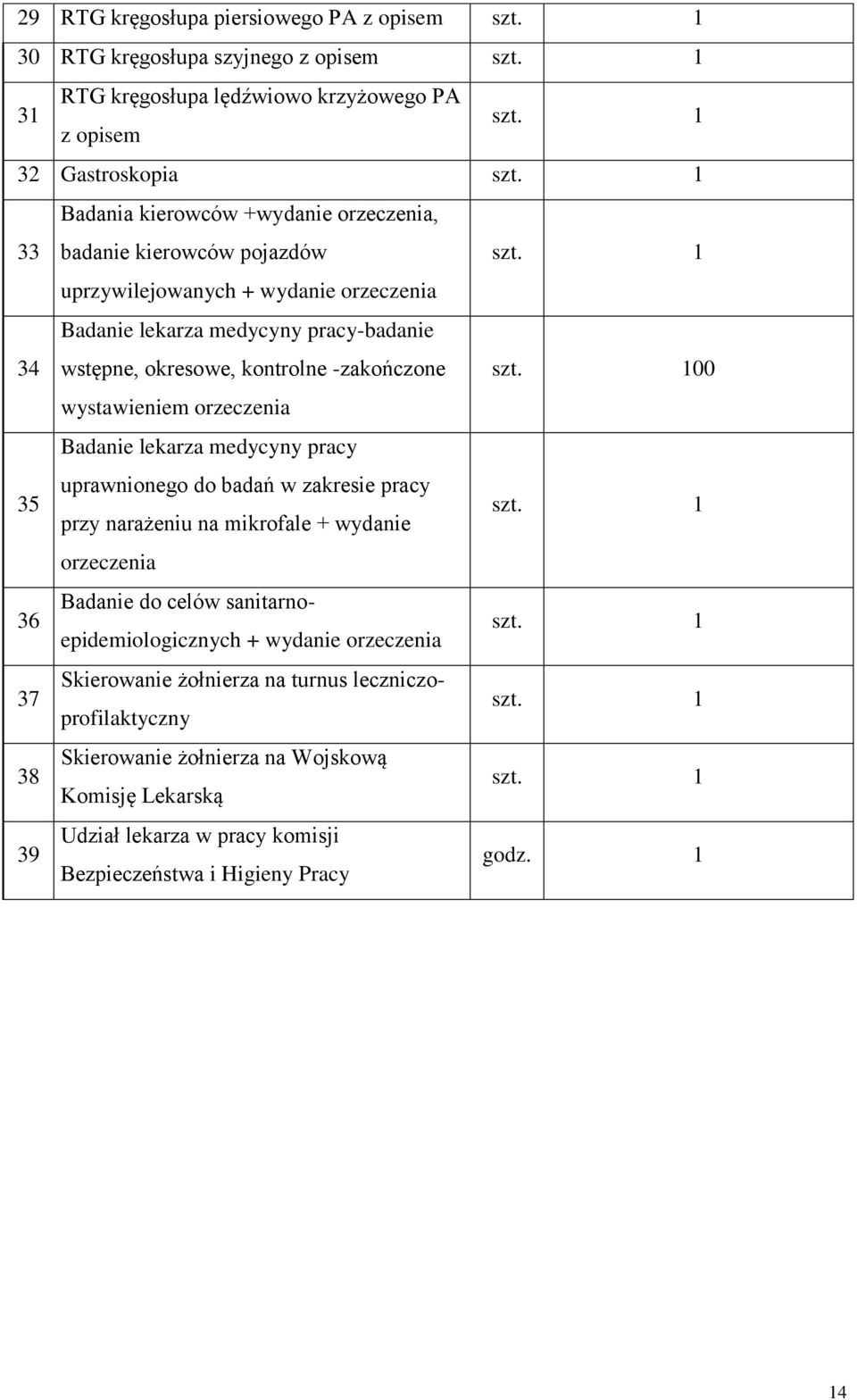 Badanie lekarza medycyny pracy 35 36 37 38 39 uprawnionego do badań w zakresie pracy przy narażeniu na mikrofale + wydanie orzeczenia Badanie do celów sanitarnoepidemiologicznych +