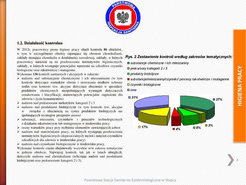 pracownicy narażeni są na przekroczenia normatywów higienicznych, zakłady, w których występuje potencjalne narażenie na szkodliwe czynniki biologiczne oraz rakotwórcze i mutagenne.