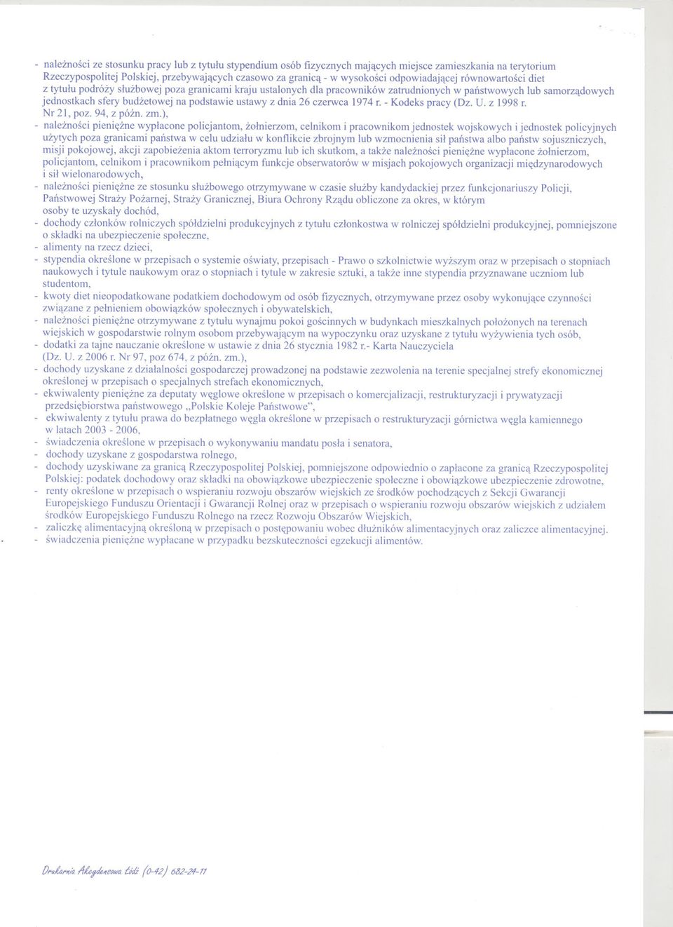 ustawy z dnia 26 czerwca 1974 r. Kodeks pracy (Dz. U. z 1998 r. Nr 21, poz. 94, z póznozm.