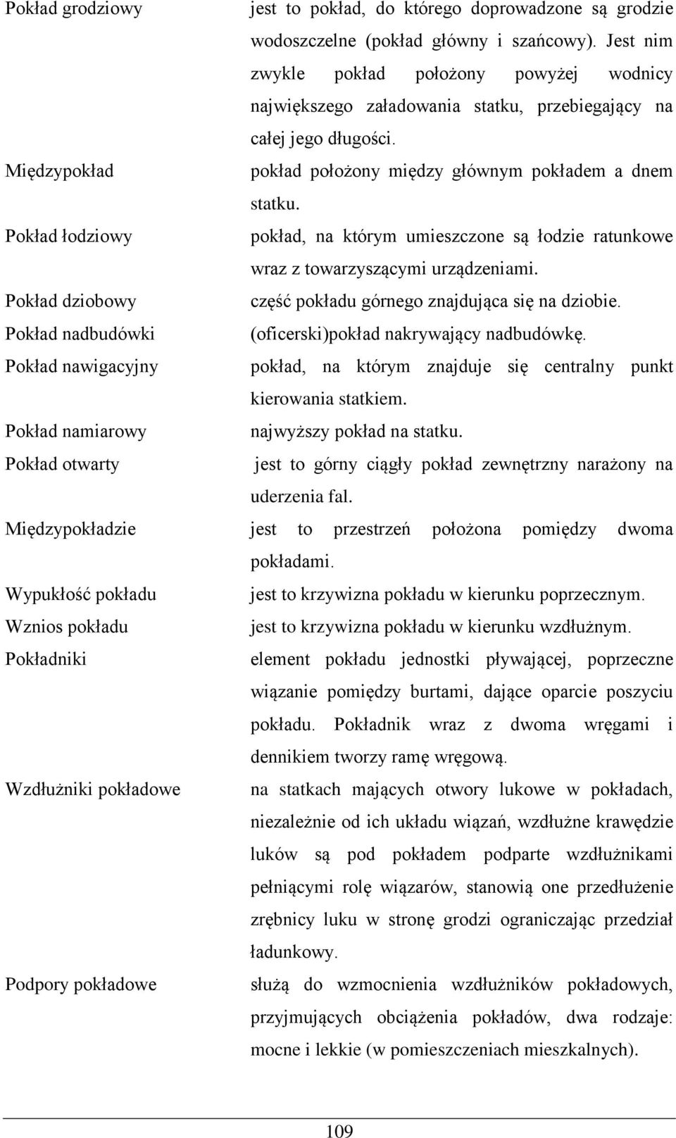 Pokład łodziowy pokład, na którym umieszczone są łodzie ratunkowe wraz z towarzyszącymi urządzeniami. Pokład dziobowy część pokładu górnego znajdująca się na dziobie.