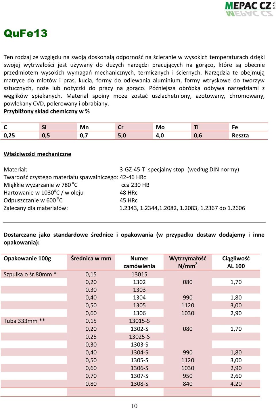 Narzędzia te obejmują matryce do młotów i pras, kucia, formy do odlewania aluminium, formy wtryskowe do tworzyw sztucznych, noże lub nożyczki do pracy na gorąco.