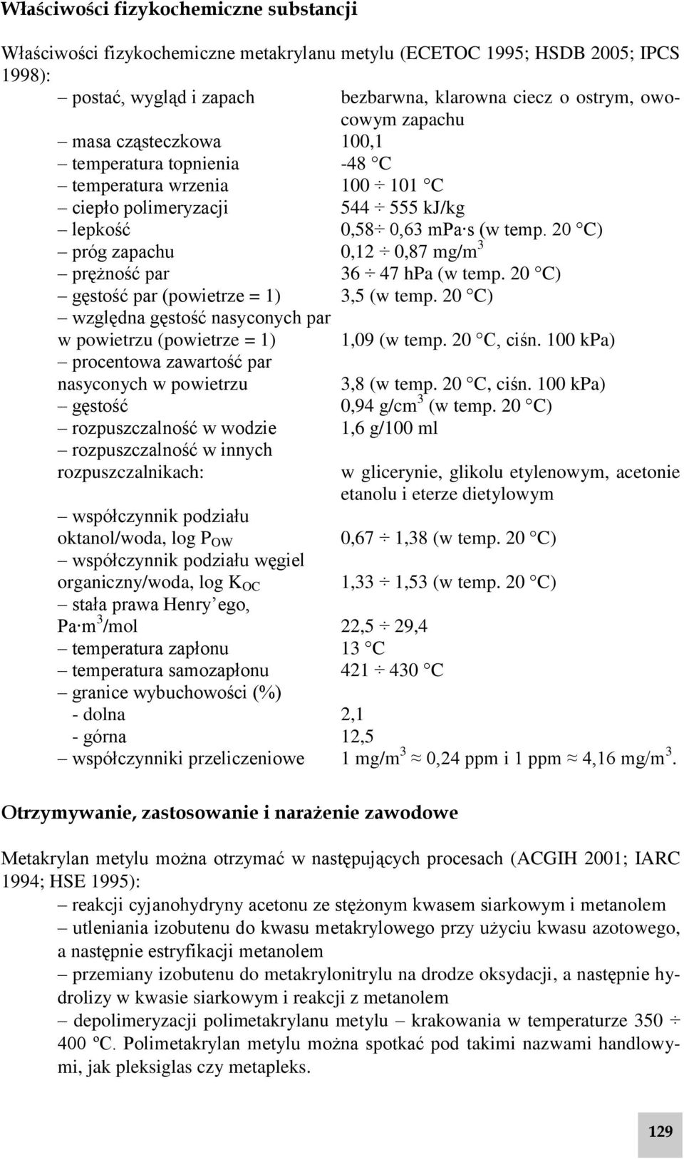 20 C) próg zapachu 0,12 0,87 mg/m 3 prężność par 36 47 hpa (w temp. 20 C) gęstość par (powietrze = 1) 3,5 (w temp. 20 C) względna gęstość nasyconych par w powietrzu (powietrze = 1) 1,09 (w temp.
