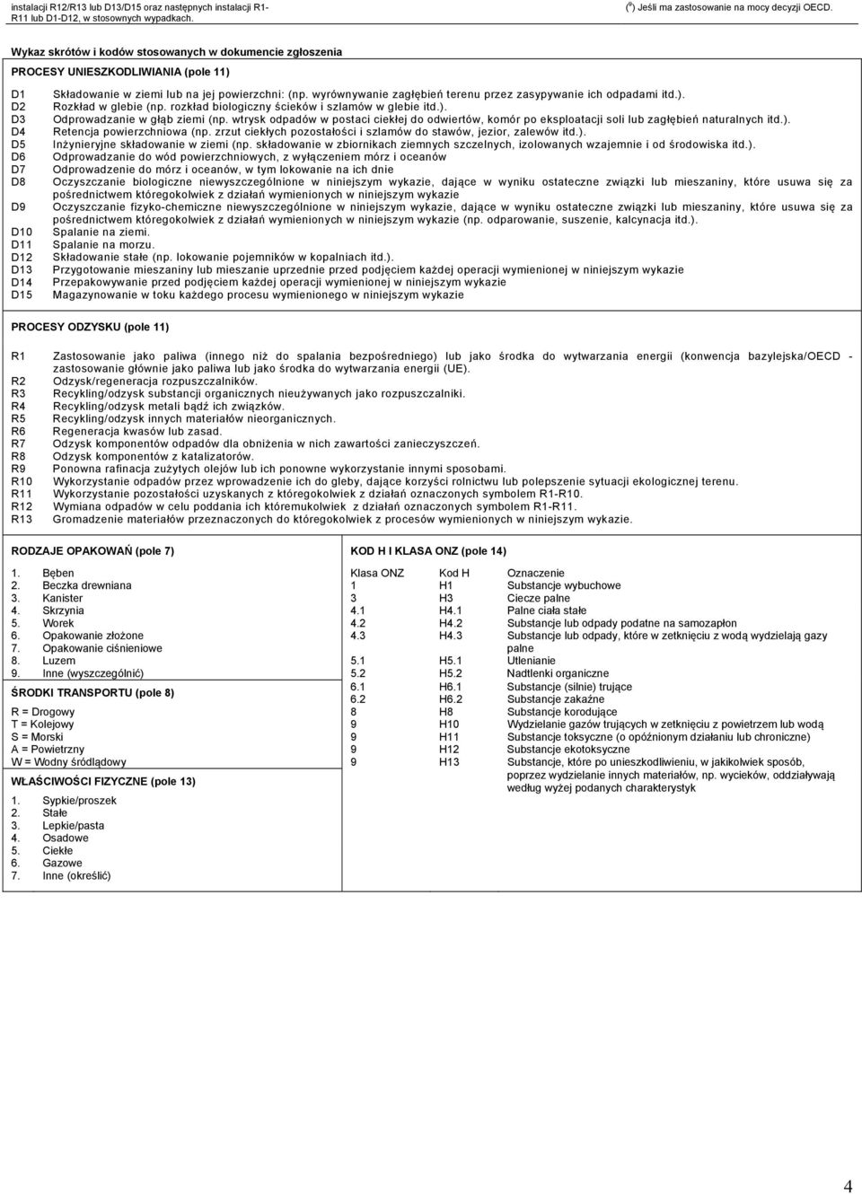 wyrównywanie zagłębień terenu przez zasypywanie ich odpadami itd.). Rozkład w glebie (np. rozkład biologiczny ścieków i szlamów w glebie itd.). Odprowadzanie w głąb ziemi (np.