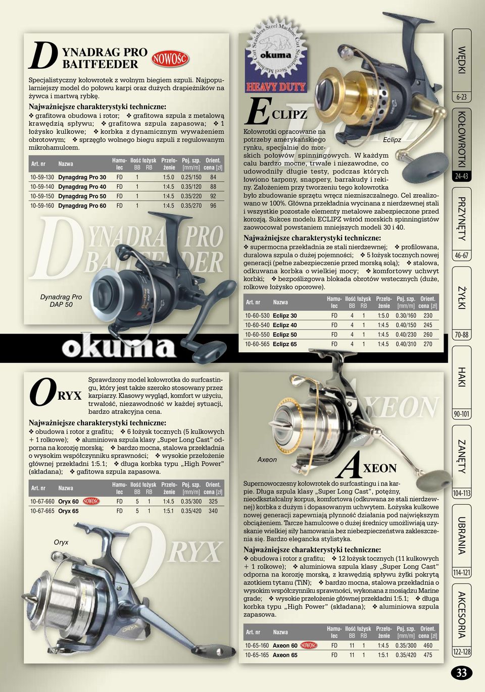 regulowanym mikrohamulcem. 0-59-30 Dynagdrag Pro 30 FD :5.0 0.25/50 84 0-59-40 Dynagdrag Pro 40 FD :4.5 0.35/20 88 DYNADRAG PRO BAITFEEDER 0-59-50 Dynagdrag Pro 50 FD :4.5 0.35/220 92 0-59-60 Dynagdrag Pro 60 FD :4.