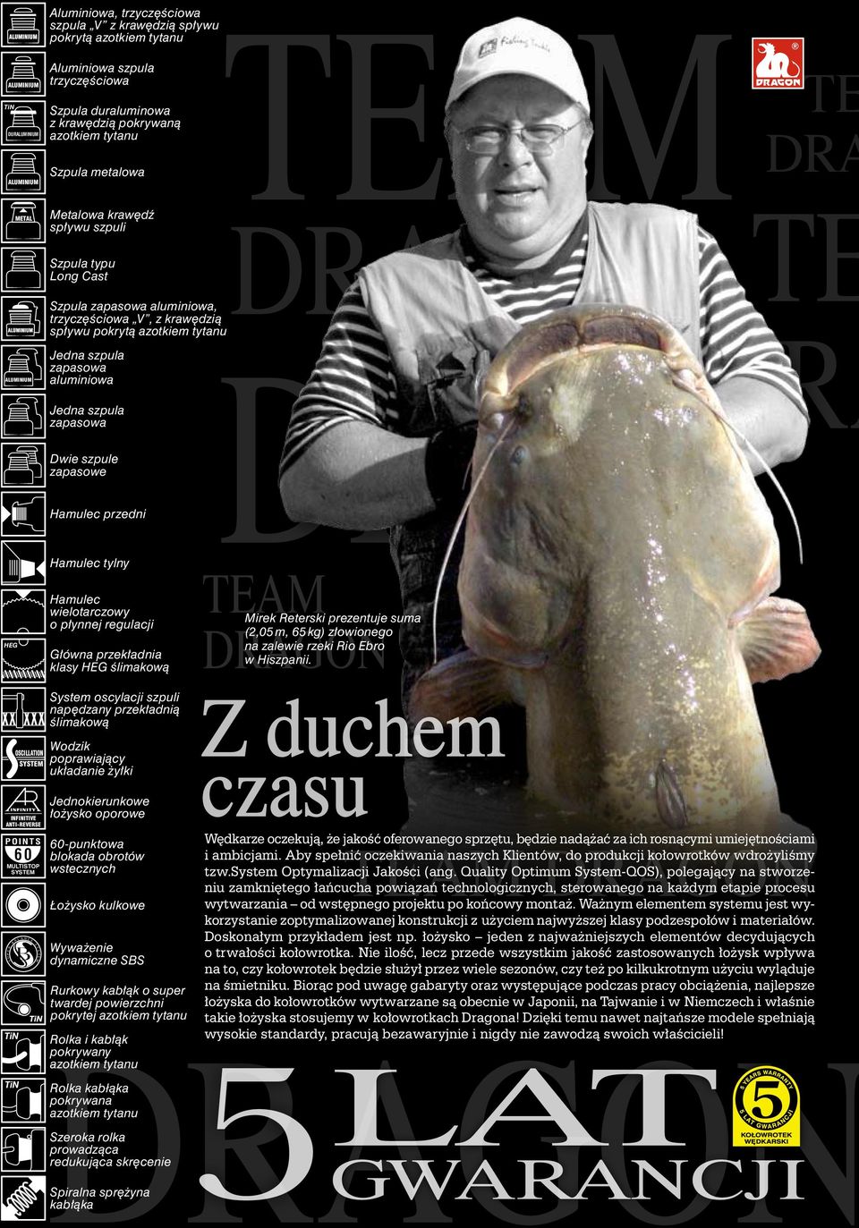 tytanu DRA Jedna szpula zapasowa aluminiowa Jedna szpula zapasowa Dwie szpule zapasowe Hamulec przedni INFINITIVE ANTI-REVERSE OSCILLATION SYSTEM POINTS MULTISTOP SYSTEM R S B A L A N C E S E M