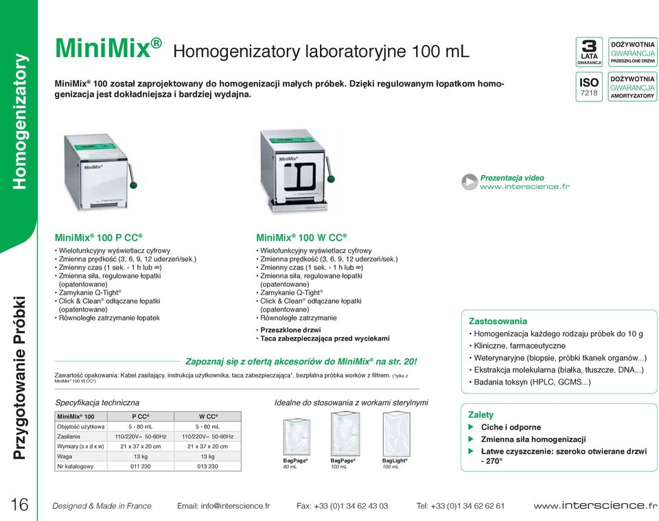 fr 3 LATA GWARANCJI ISO 7218 GWARANCJA PRZESZKLONE DRZWI GWARANCJA AMORTYZATORY Przygotowanie Próbki MiniMix 100 P CC Wielofunkcyjny wyświetlacz cyfrowy Zmienna prędkość (3, 6, 9, 12 uderzeń/sek.