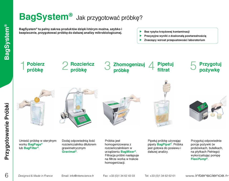 próbkę filtrat pożywkę Przygotowanie Próbki Umieść próbkę w sterylnym worku BagPage lub BagFilter. Dodaj odpowiednią ilość rozcieńczalnika dilutorem grawimetrycznym Gravimat.