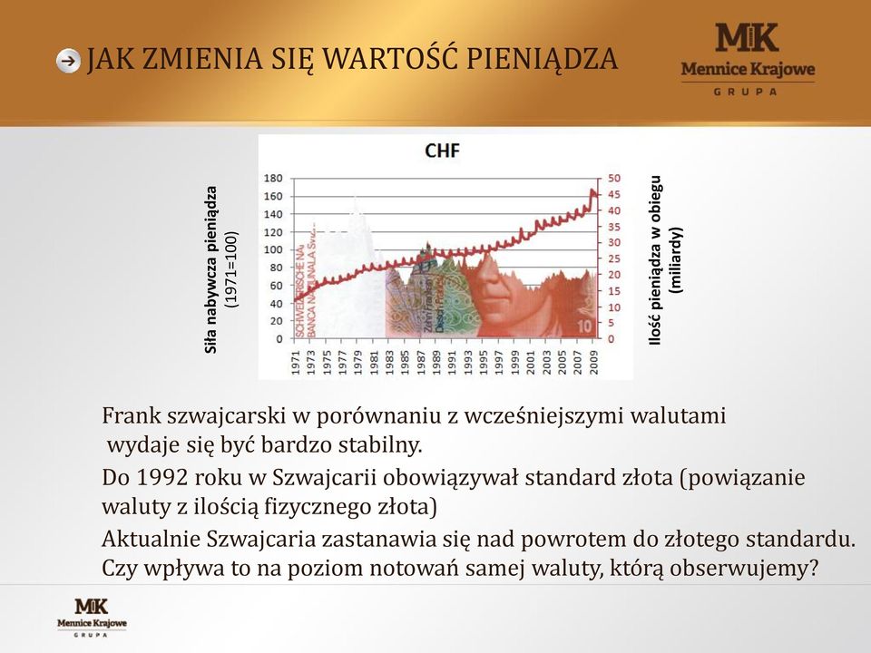 Do 1992 roku w Szwajcarii obowiązywał standard złota (powiązanie waluty z ilością fizycznego złota)