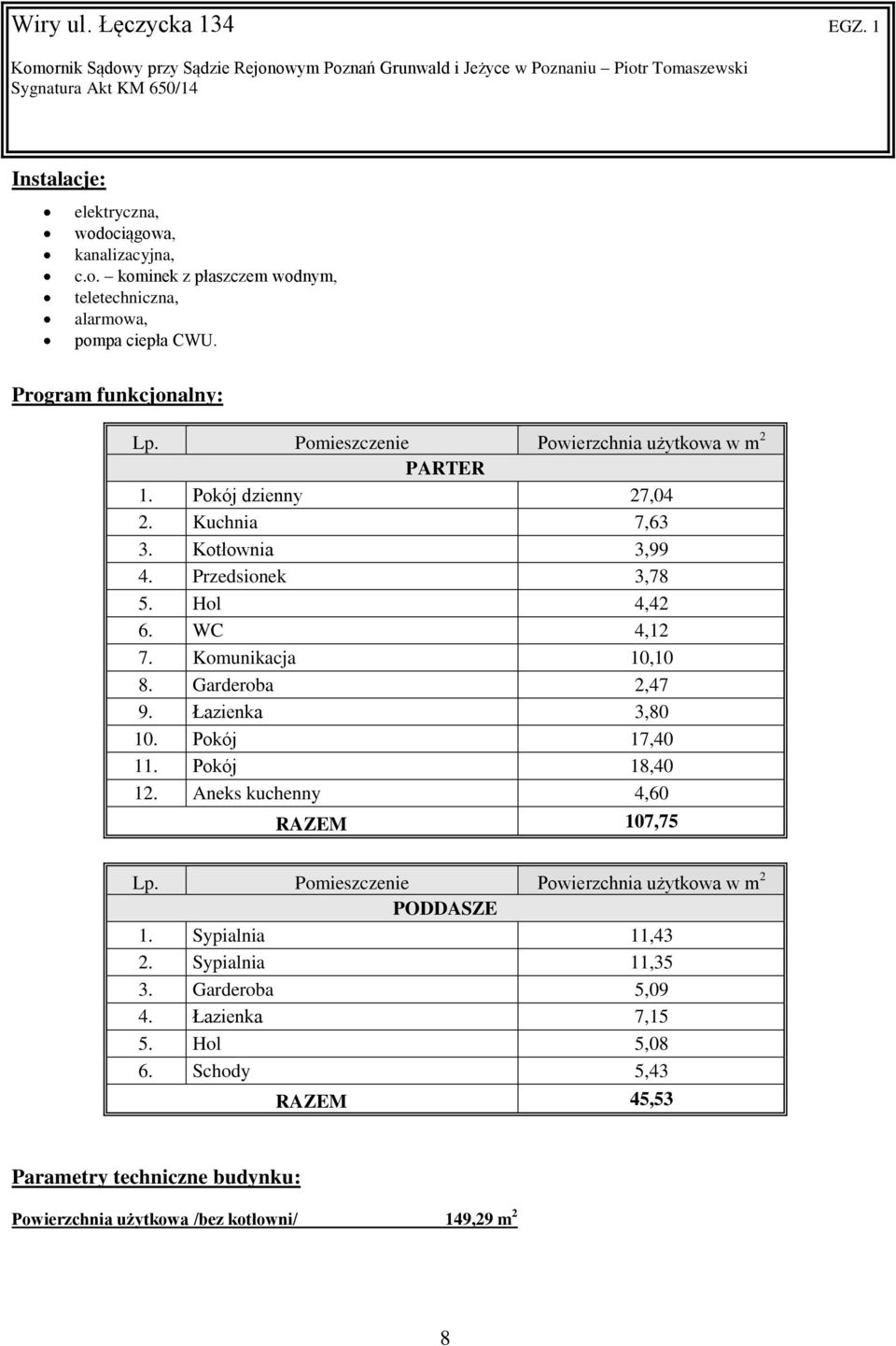 Komunikacja 10,10 8. Garderoba 2,47 9. Łazienka 3,80 10. Pokój 17,40 11. Pokój 18,40 12. Aneks kuchenny 4,60 RAZEM 107,75 Lp.