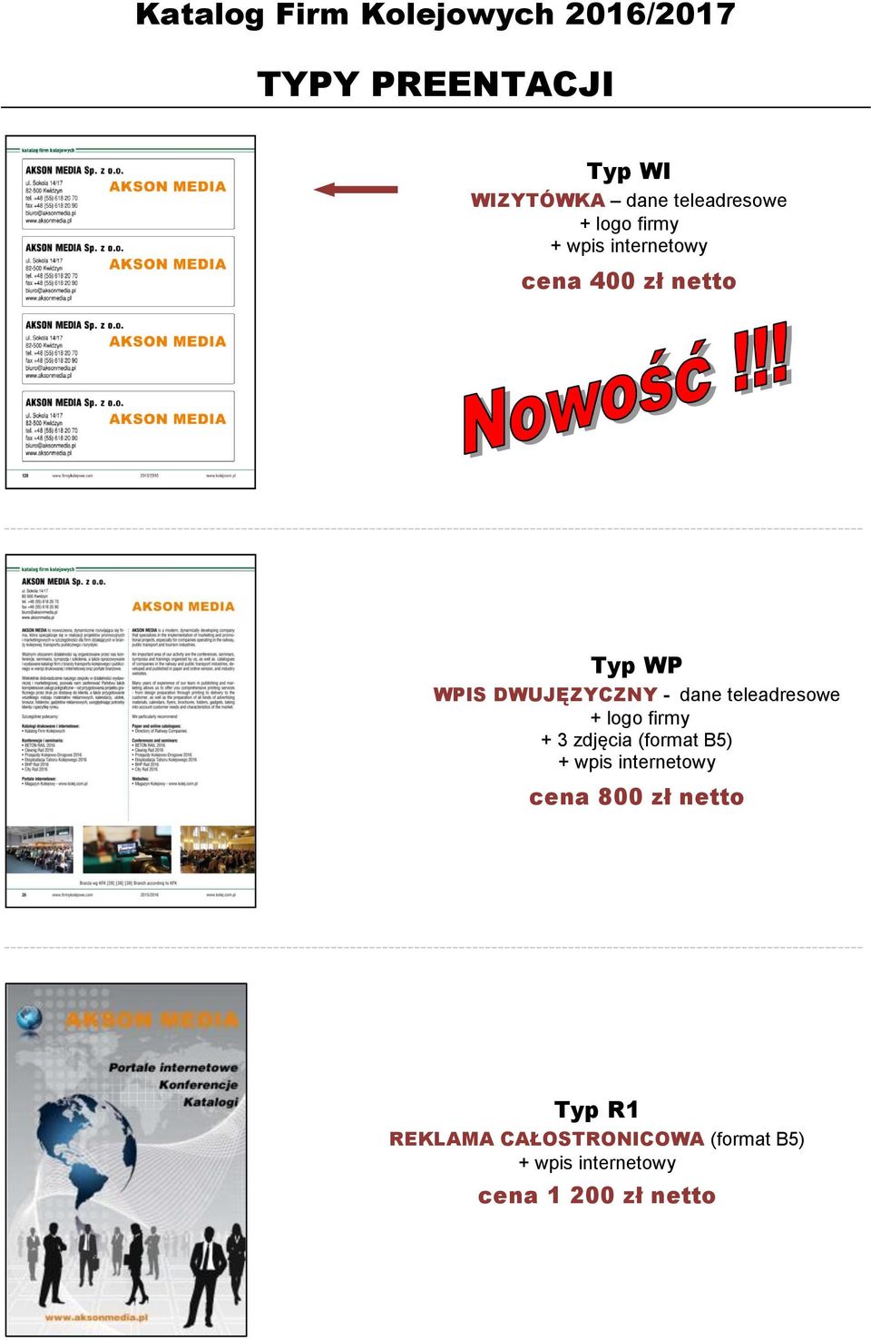 DWUJĘZYCZNY - dane teleadresowe + logo firmy + 3 zdjęcia (format B5)