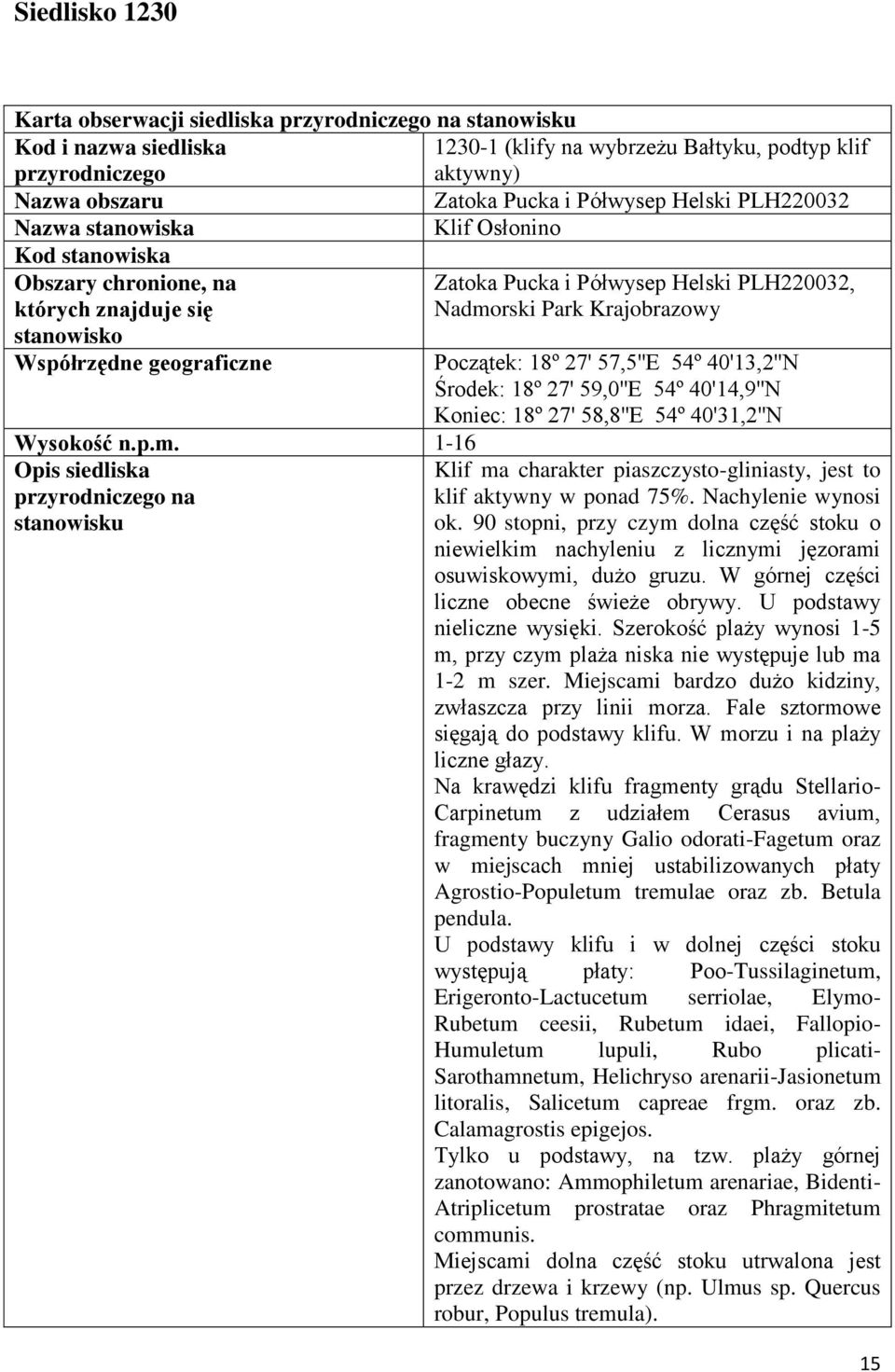 Współrzędne geograficzne Początek: 18º 27' 57,5''E 54º 40'13,2''N Środek: 18º 27' 59,0''E 54º 40'14,9''N Koniec: 18º 27' 58,8''E 54º 40'31,2''N Wysokość n.p.m.