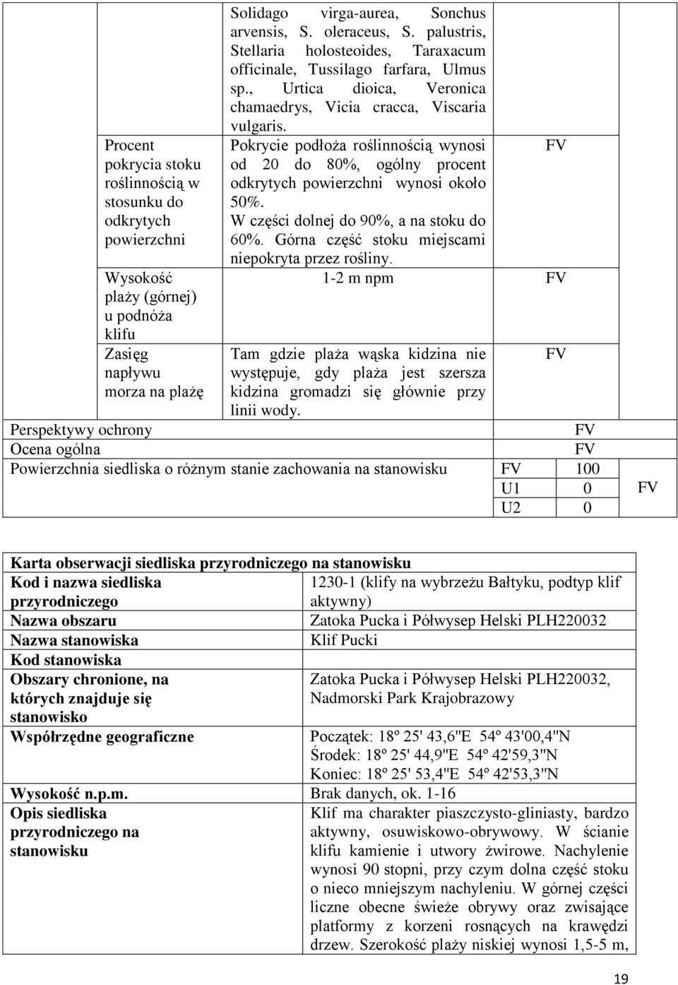 Pokrycie podłoża roślinnością wynosi od 20 do 80%, ogólny procent odkrytych powierzchni wynosi około 50%. W części dolnej do 90%, a na stoku do 60%.