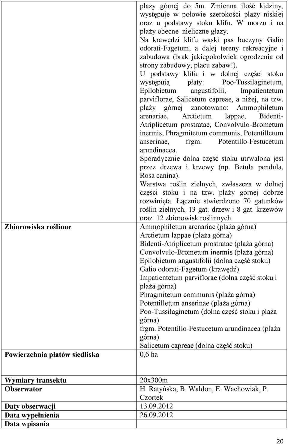 Na krawędzi klifu wąski pas buczyny Galio odorati-fagetum, a dalej tereny rekreacyjne i zabudowa (brak jakiegokolwiek ogrodzenia od strony zabudowy, placu zabaw!).