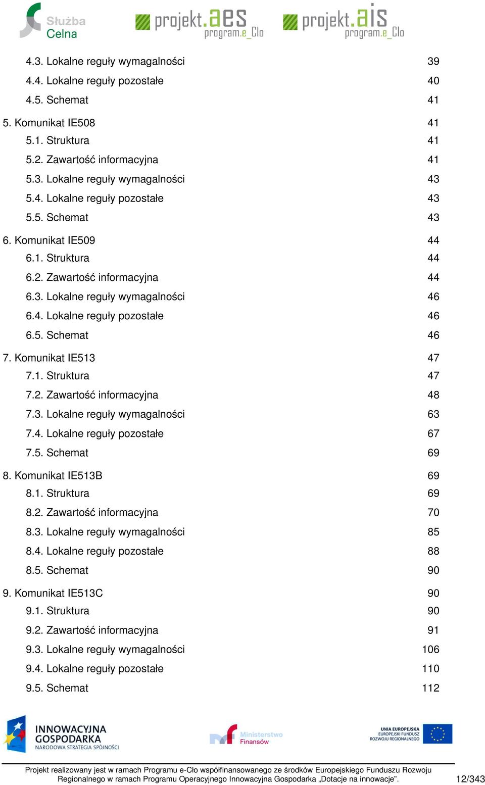 3. Lokalne reguły wymagalności 7.4. Lokalne reguły pozostałe 7.5. Schemat 8. Komunikat IE513B 8.1. Struktura 8.2. Zawartość informacyjna 8.3. Lokalne reguły wymagalności 8.4. Lokalne reguły pozostałe 8.