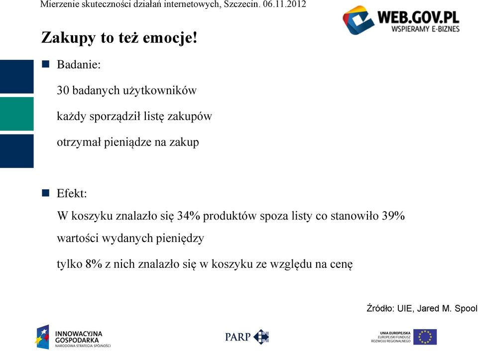 pieniądze na zakup Efekt: W koszyku znalazło się 34% produktów spoza listy