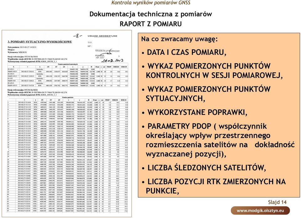 WYKORZYSTANE POPRAWKI, PARAMETRY PDOP ( współczynnik określający wpływ przestrzennego rozmieszczenia