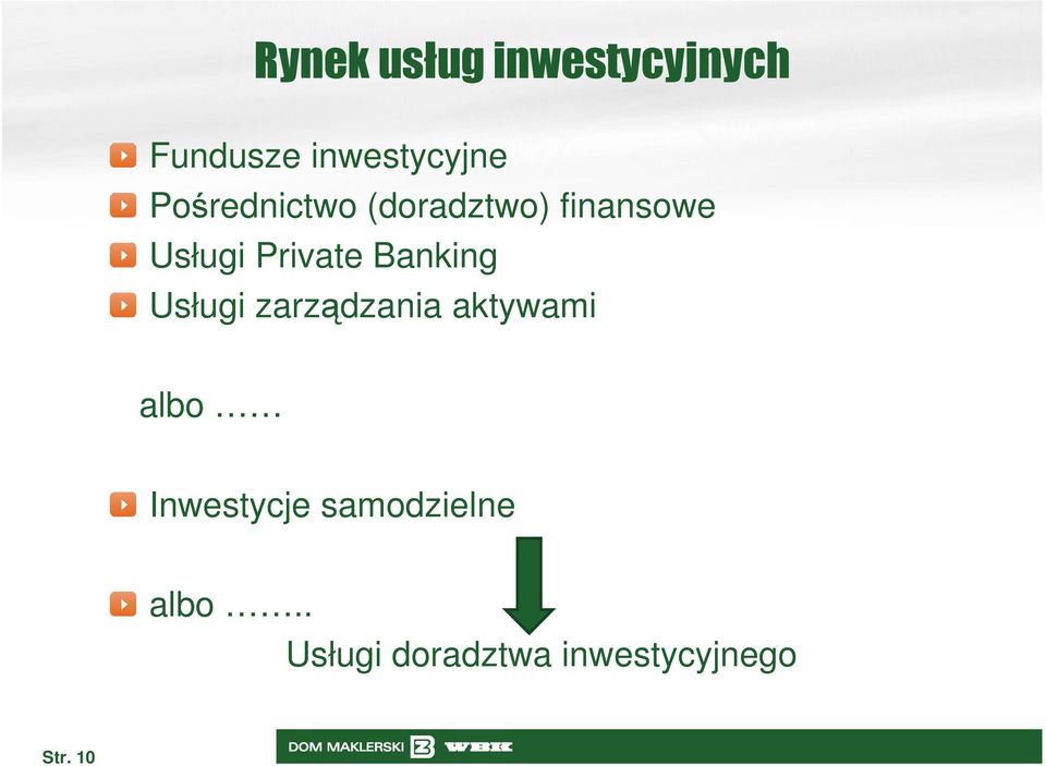 Banking Usługi zarządzania aktywami albo Inwestycje