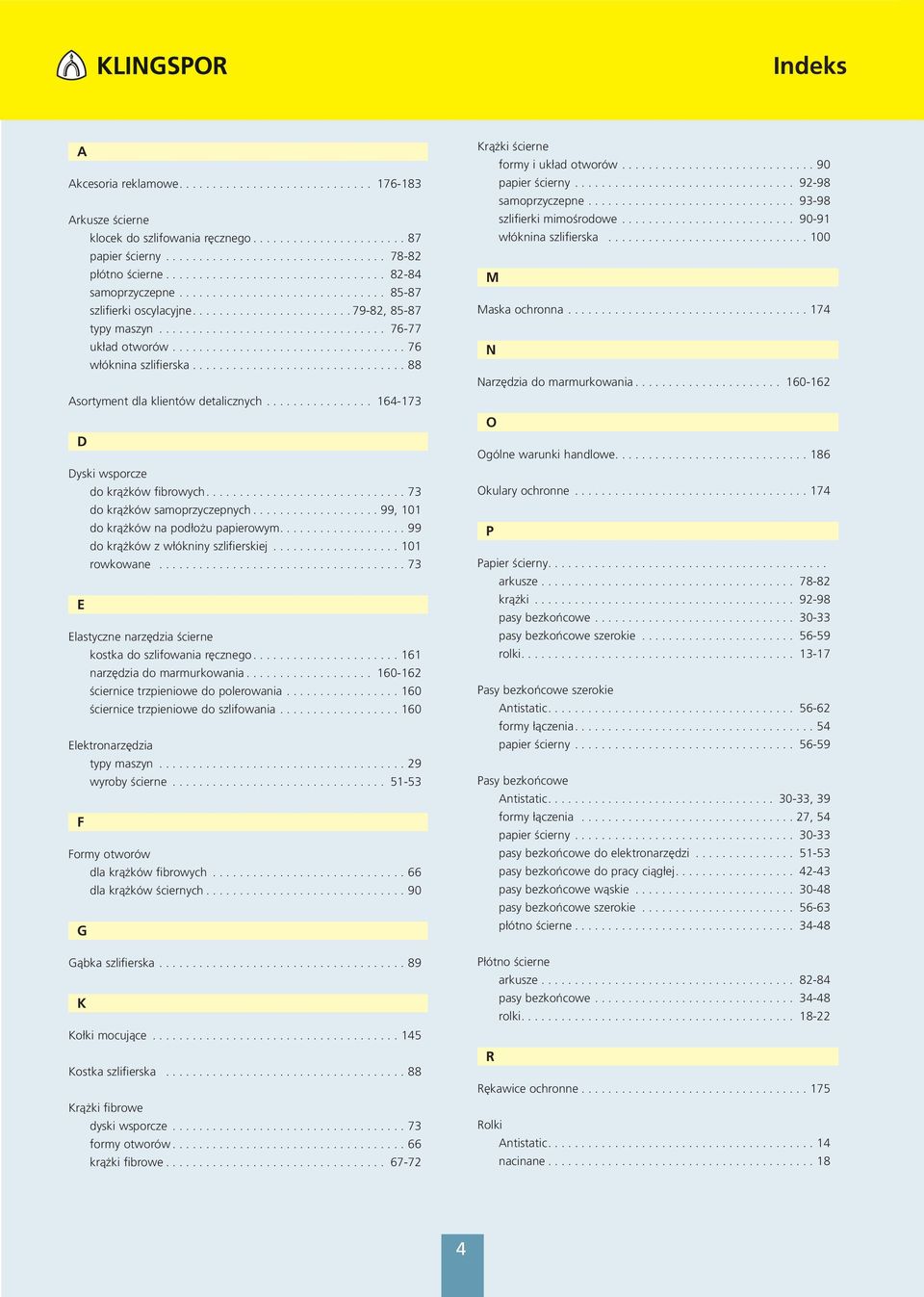 .................................. 76 włóknina szlifierska................................ 88 Asortyment dla klientów detalicznych................ 4-173 D Dyski wsporcze do krążków fibrowych.