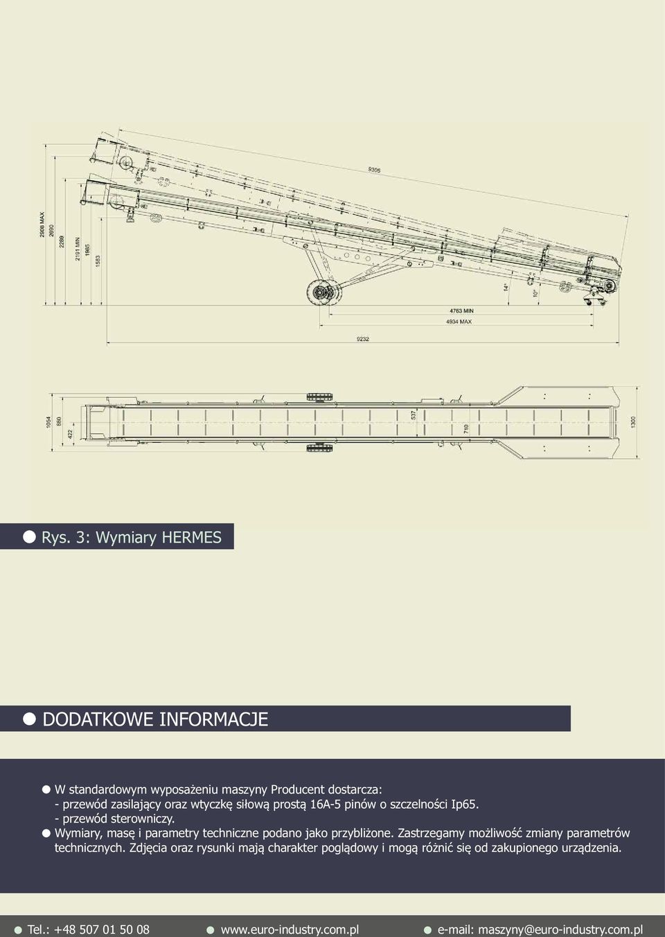 Wymiary, masę i parametry techniczne podano jako przybliżone.