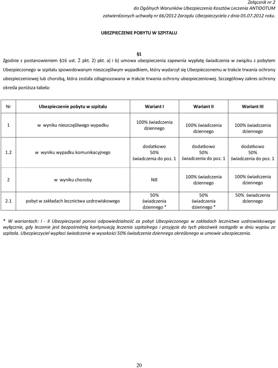 a) i b) umowa ubezpieczenia zapewnia wypłatę świadczenia w związku z pobytem Ubezpieczonego w szpitalu spowodowanym nieszczęśliwym wypadkiem, który wydarzył się Ubezpieczonemu w trakcie trwania