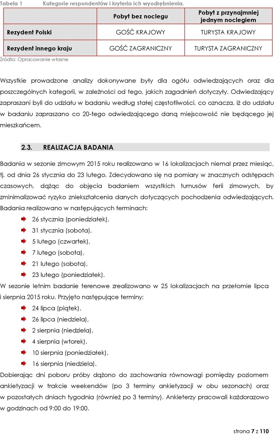 prowadzone analizy dokonywane były dla ogółu odwiedzających oraz dla poszczególnych kategorii, w zależności od tego, jakich zagadnień dotyczyły.