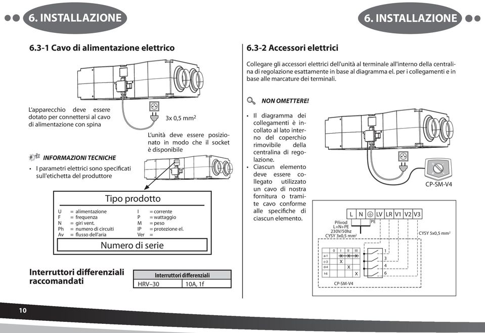 per i collegamenti e in base alle marcature dei terminali.