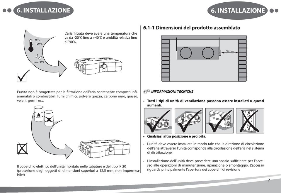 INFORMAZIONI TECNICHE Tutti i tipi di unità di ventilazione possono essere installati u questi aumenti.