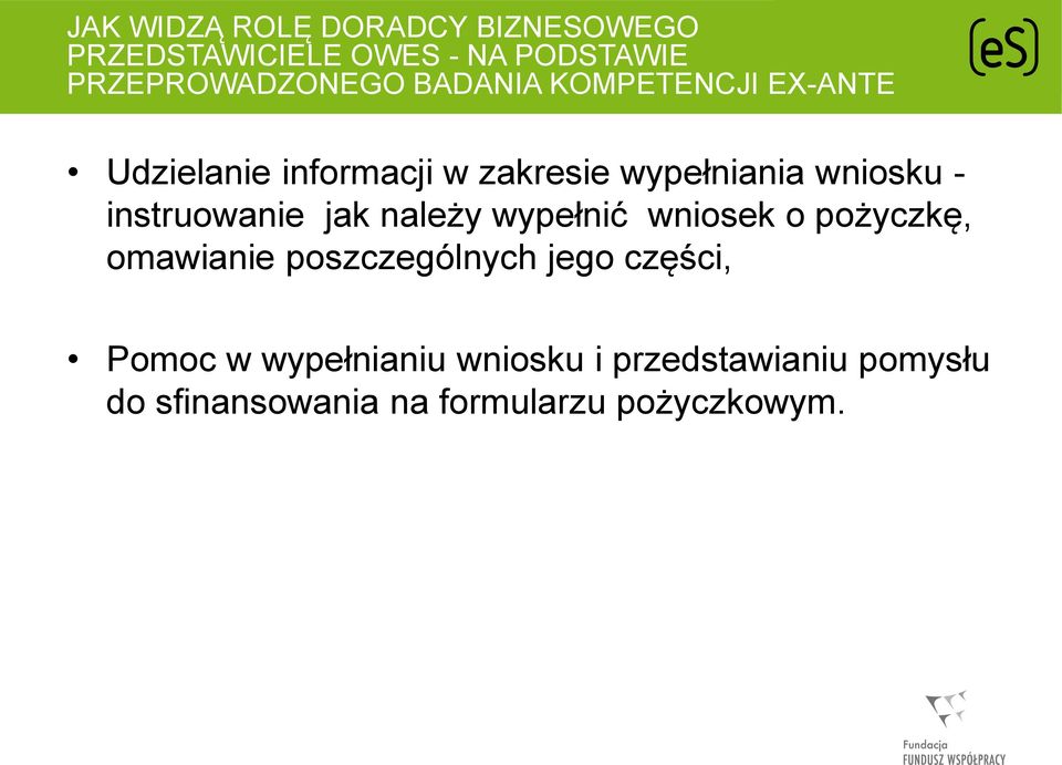 instruowanie jak należy wypełnić wniosek o pożyczkę, omawianie poszczególnych jego