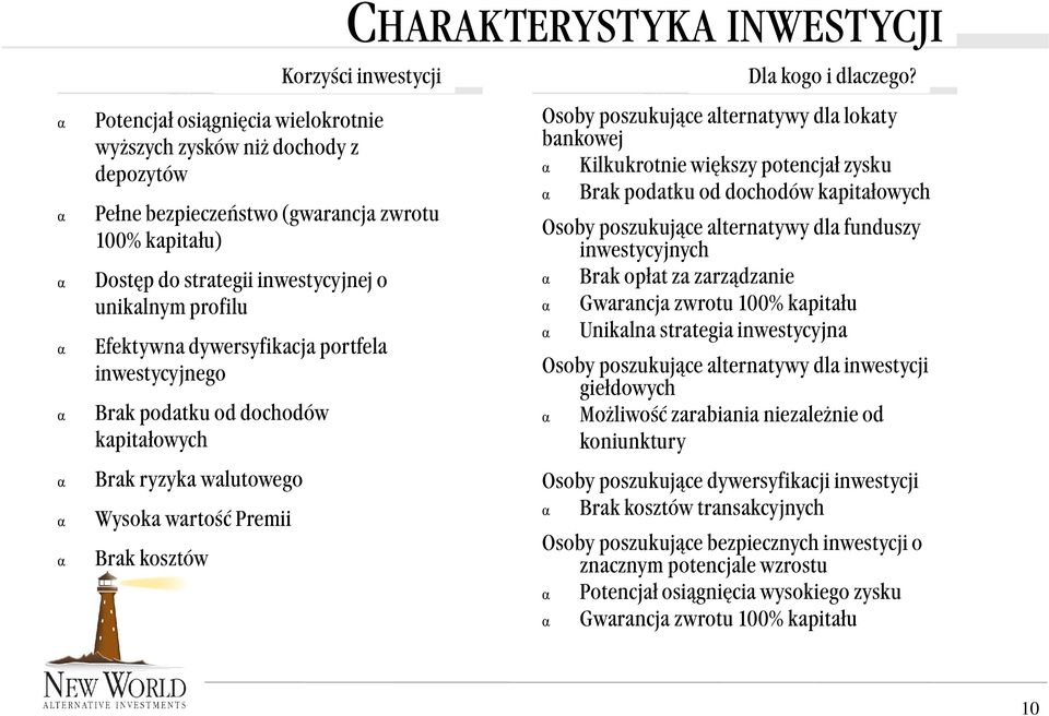 Osoby poszukujące lterntywy dl lokty bnkowej α Kilkukrotnie większy potencjł zysku α Brk podtku od dochodów kpitłowych Osoby poszukujące lterntywy dl funduszy inwestycyjnych α Brk opłt z zrządznie α