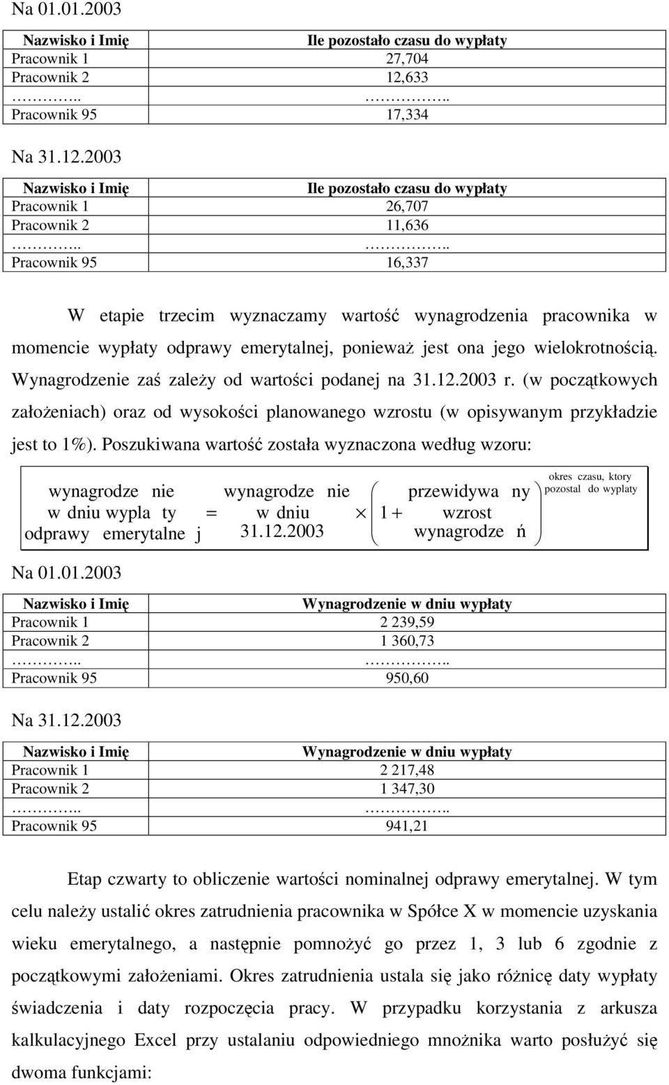 Wynagrodzenie za zaley od wartoci podanej na 31.12.2003 r. (w pocztkowych załoeniach) oraz od wysokoci planowanego wzrostu (w opisywanym przykładzie jest to 1%).
