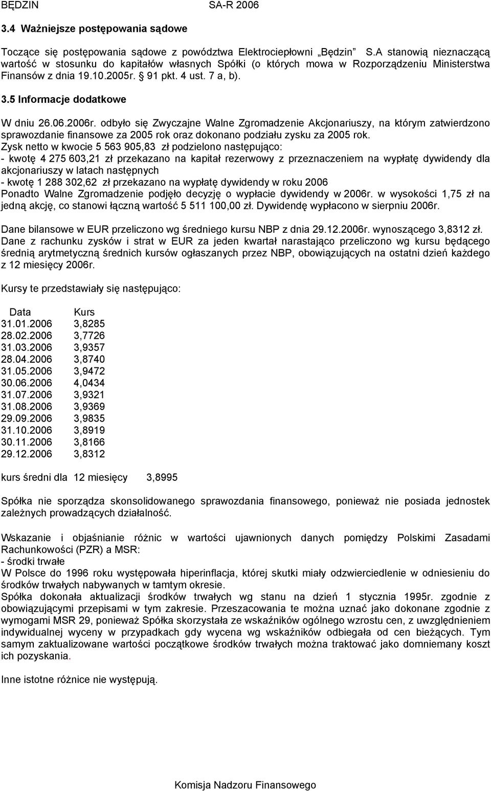 5 Informacje dodatkowe W dniu 26.06.2006r. odbyło się Zwyczajne Walne Zgromadzenie Akcjonariuszy, na którym zatwierdzono sprawozdanie finansowe za 2005 rok oraz dokonano podziału zysku za 2005 rok.