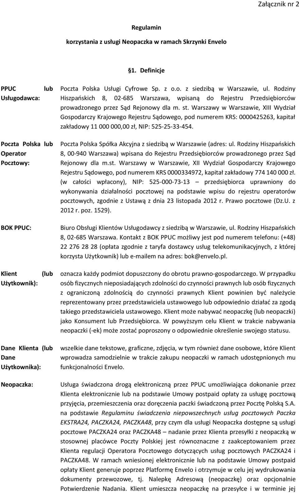 Warszawy w Warszawie, XIII Wydział Gospodarczy Krajowego Rejestru Sądowego, pod numerem KRS: 0000425263, kapitał zakładowy 11 000 000,00 zł, NIP: 525-25-33-454.