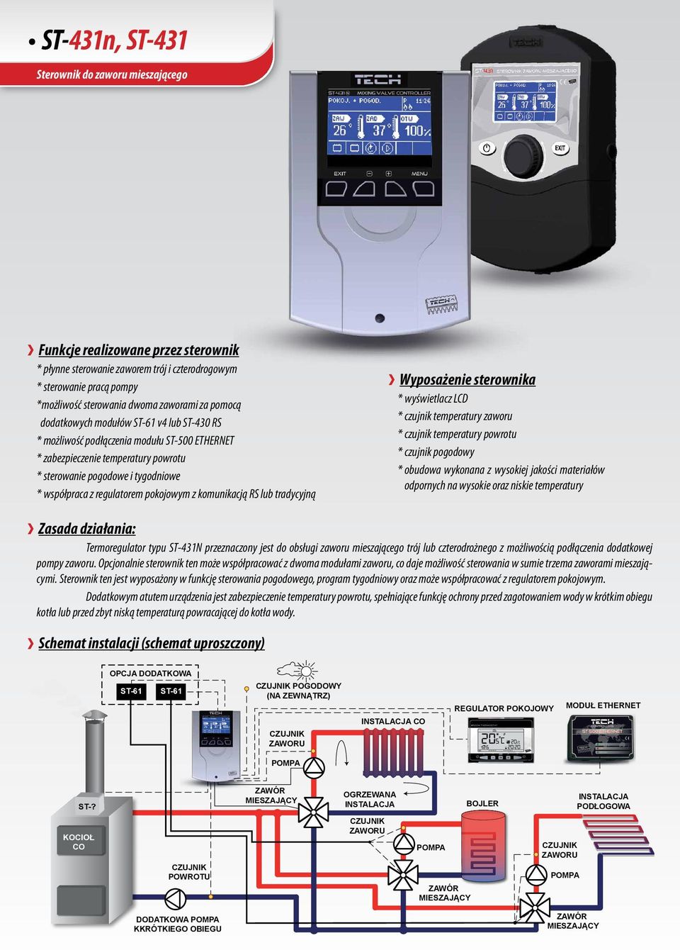 tradycyjną * wyświetlacz LCD * czujnik temperatury zaworu * czujnik temperatury powrotu * czujnik pogodowy * obudowa wykonana z wysokiej jakości materiałów odpornych na wysokie oraz niskie