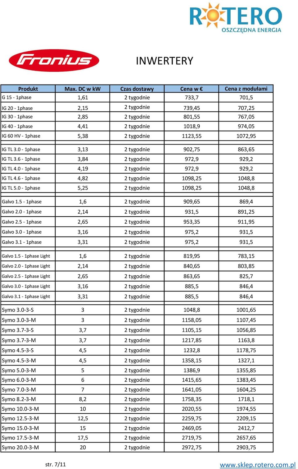 1018,9 974,05 IG 60 HV - 1phase 5,38 2 tygodnie 1123,55 1072,95 IG TL 3.0-1phase 3,13 2 tygodnie 902,75 863,65 IG TL 3.6-1phase 3,84 2 tygodnie 972,9 929,2 IG TL 4.