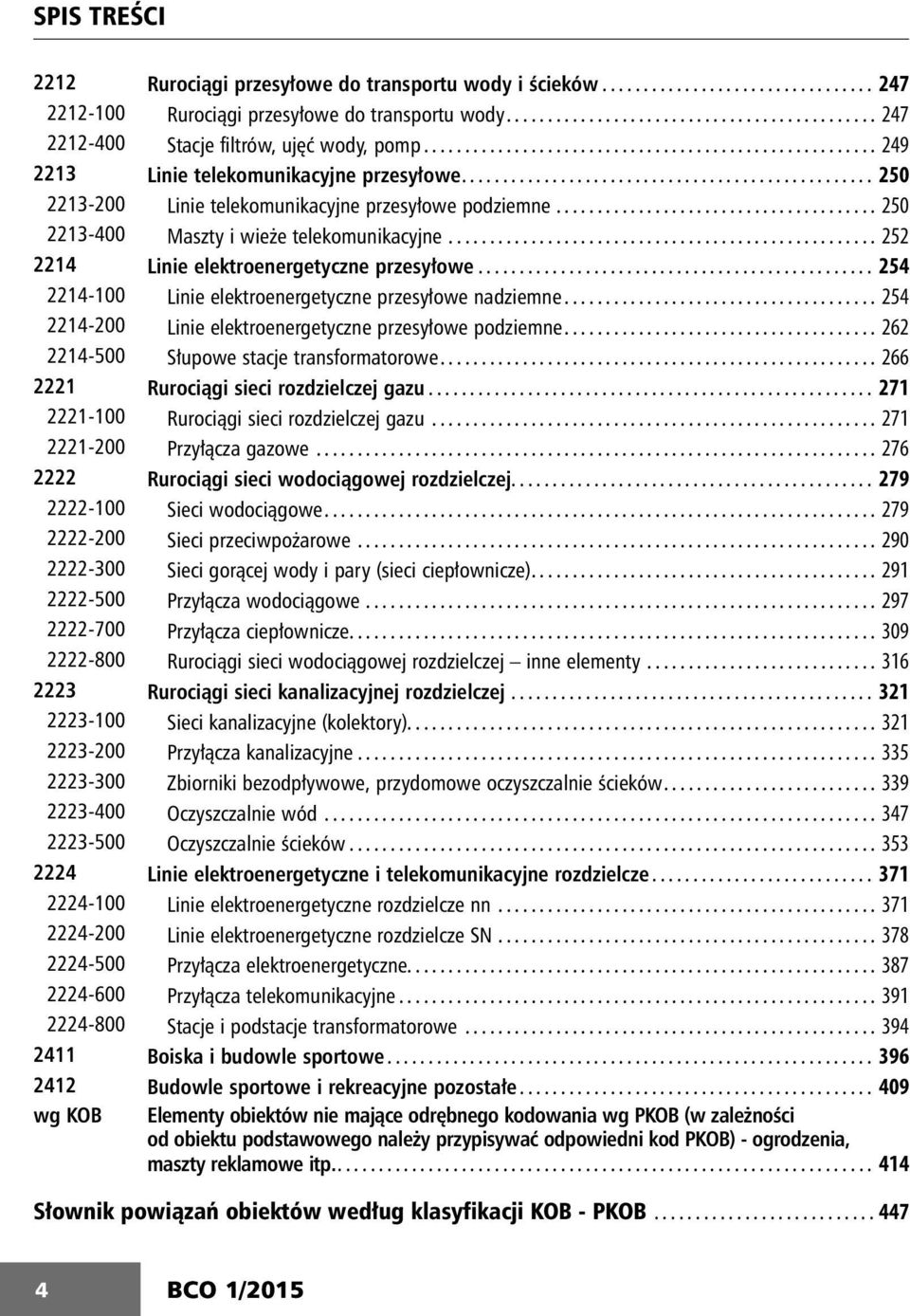 ...................................... 250 2213-400 Maszty i wieże telekomunikacyjne.................................................... 252 2214 Linie elektroenergetyczne przesyłowe.