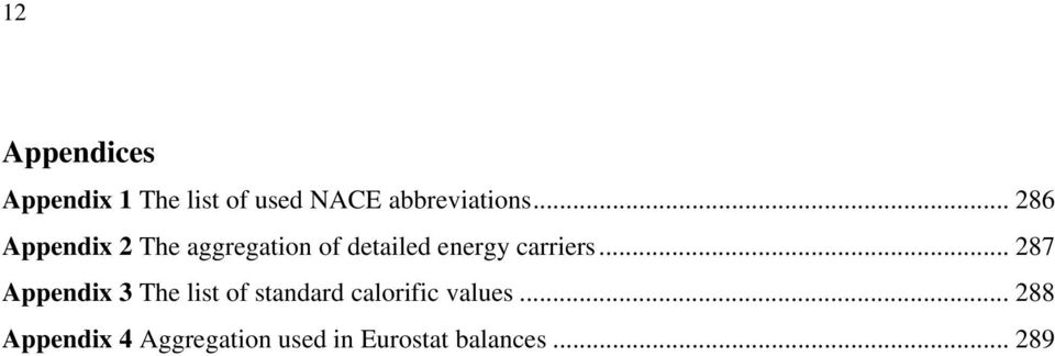 .. 287 Appendix 3 The list of standard calorific values.