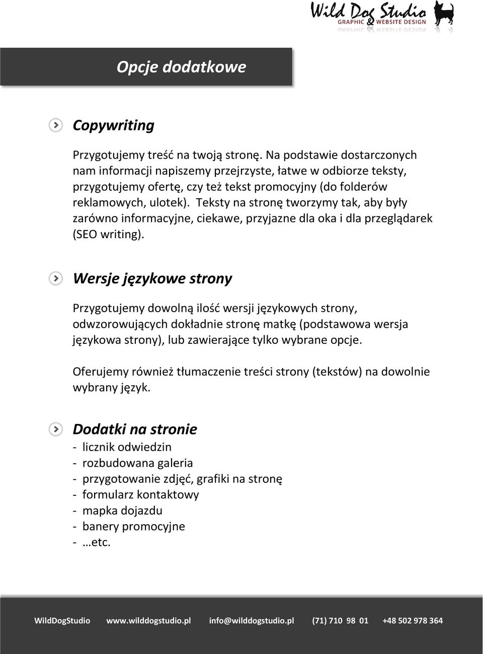 Teksty na stronę tworzymy tak, aby były zarówno informacyjne, ciekawe, przyjazne dla oka i dla przeglądarek (SEO writing).