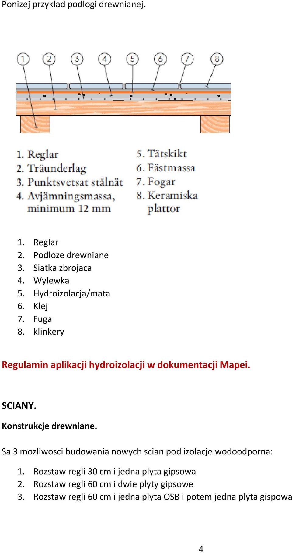 Konstrukcje drewniane. Sa 3 mozliwosci budowania nowych scian pod izolacje wodoodporna: 1.