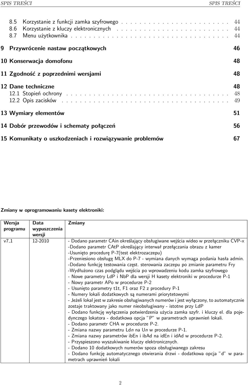 .................................... 49 13 Wymiary elementów 51 14 Dobór przewodów i schematy połączeń 56 15 Komunikaty o uszkodzeniach i rozwiązywanie problemów 67 Zmiany w oprogramowaniu kasety