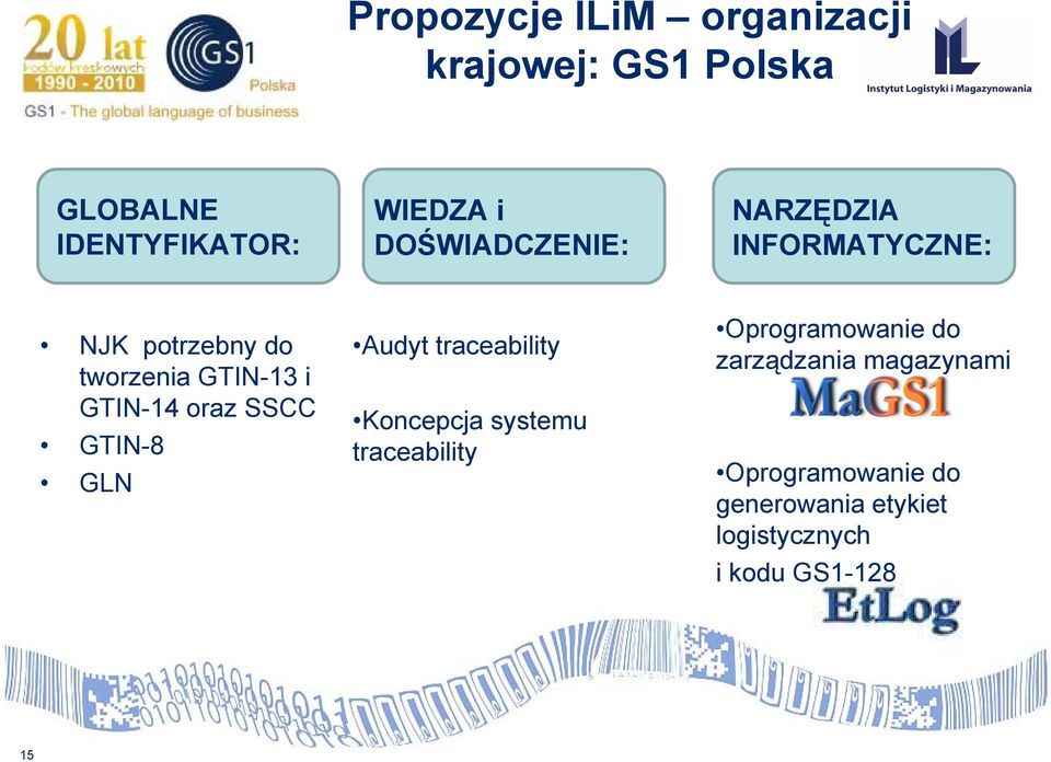 oraz SSCC GTIN-8 GLN Audyt traceability Koncepcja systemu traceability Oprogramowanie