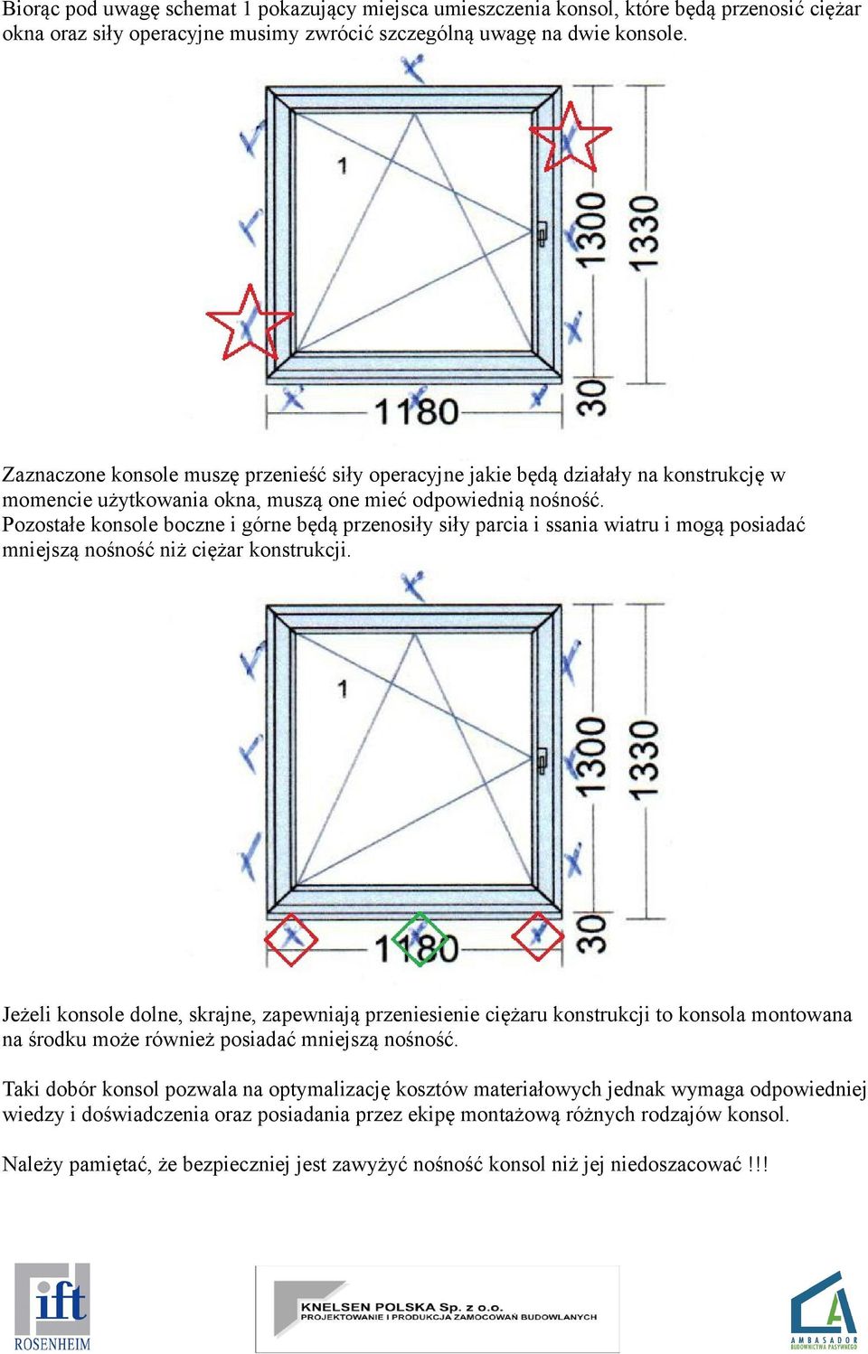 Pozostałe konsole boczne i górne będą przenosiły siły parcia i ssania wiatru i mogą posiadać mniejszą nośność niż ciężar konstrukcji.